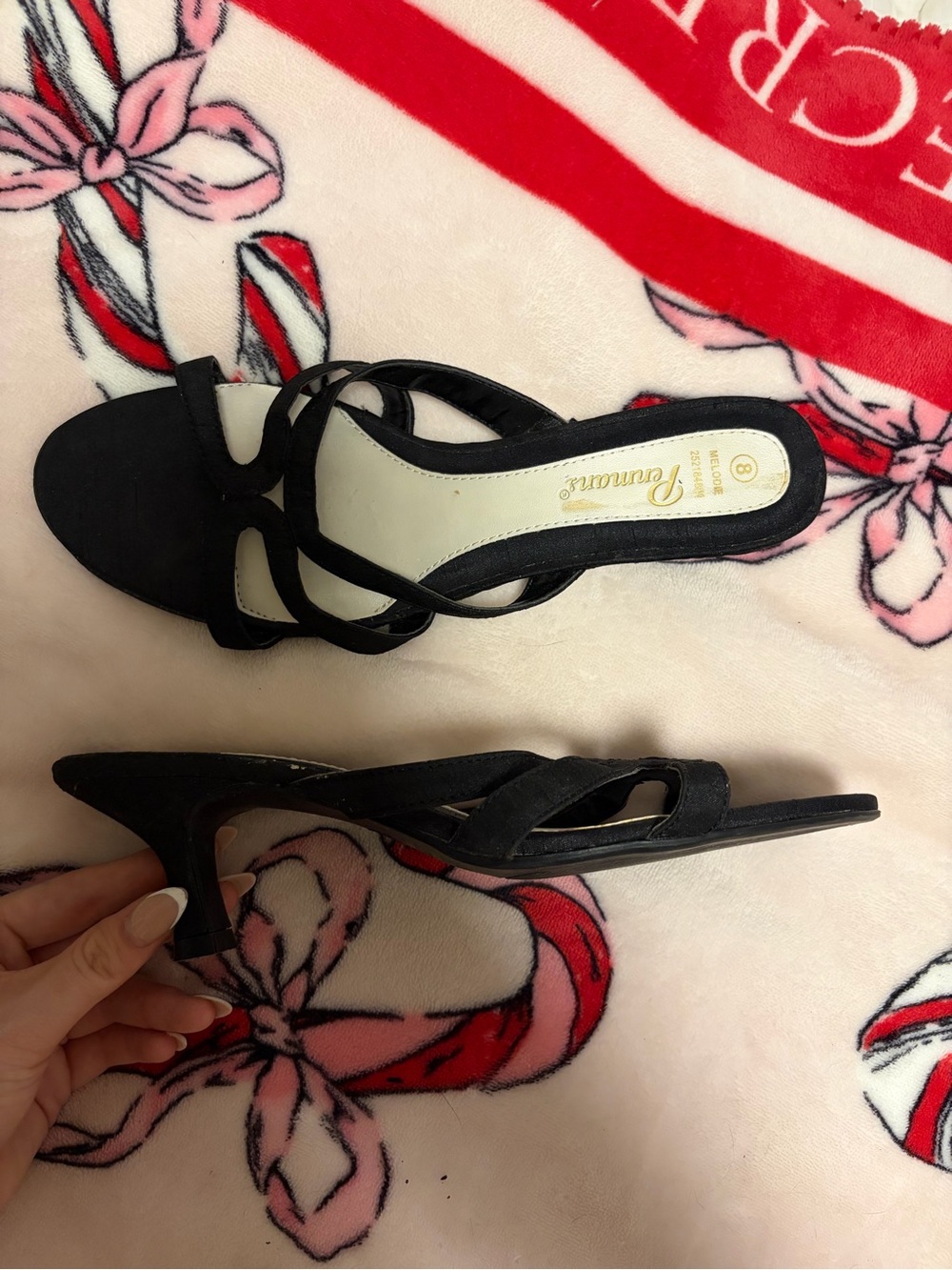 Black Strappy Kitten Heel Sandals - Women's